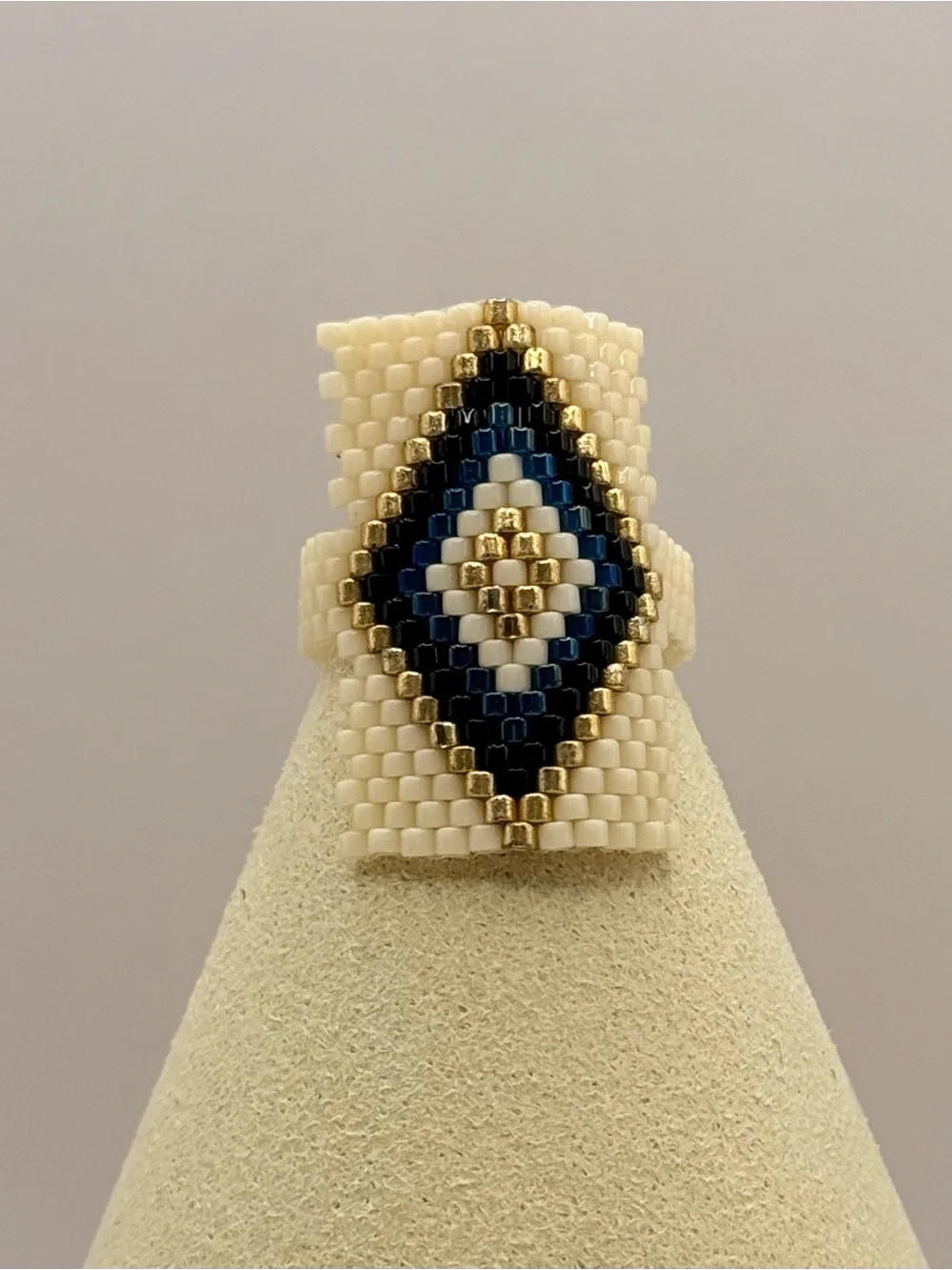 Beaded Evil Eye Ring Handmade Boho Adjustable Seed Bead Statement Ring
